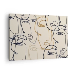 Vászonkép - Minimalista vonalas arcok világos háttér előtt - 70x50cm - Többszörös portré  - Modern fali dekoráció nappalihoz és hálószobához ARTTOR