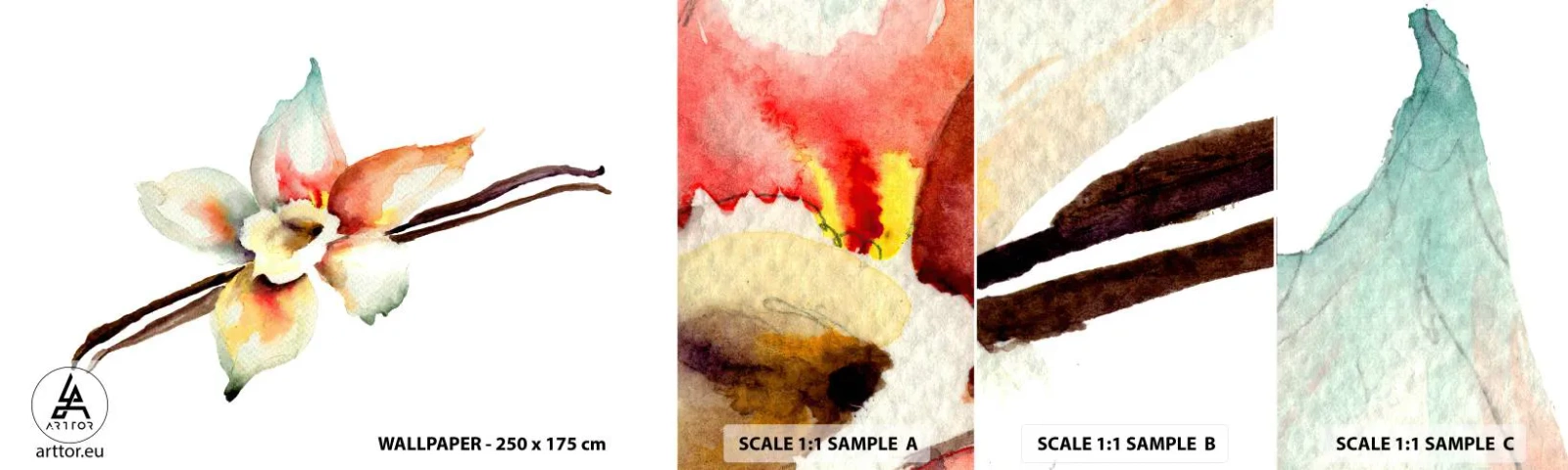 Fotótapéta Minta Öntapadós Deluxe Sticker - Festékkel kiöntött édesség - Vanília Virág, Virág, Vanília rúd - 100x30 cm