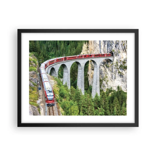 Poszter fehér keretben - Vasút hegyi kilátással - 50x40 cm