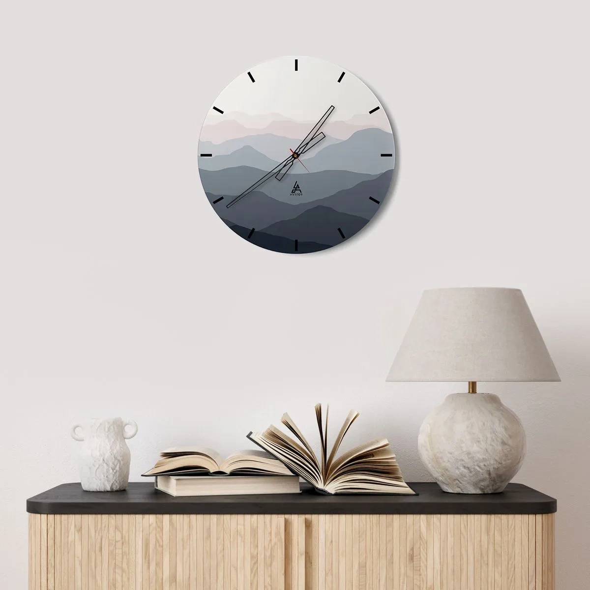 Falióra, Óra - Minimalista hegyi táj pasztellszínekben - 30x30cm - A hegyek hullámai - Modern fali dekoráció nappalihoz, konyhához és hálószobához ARTTOR