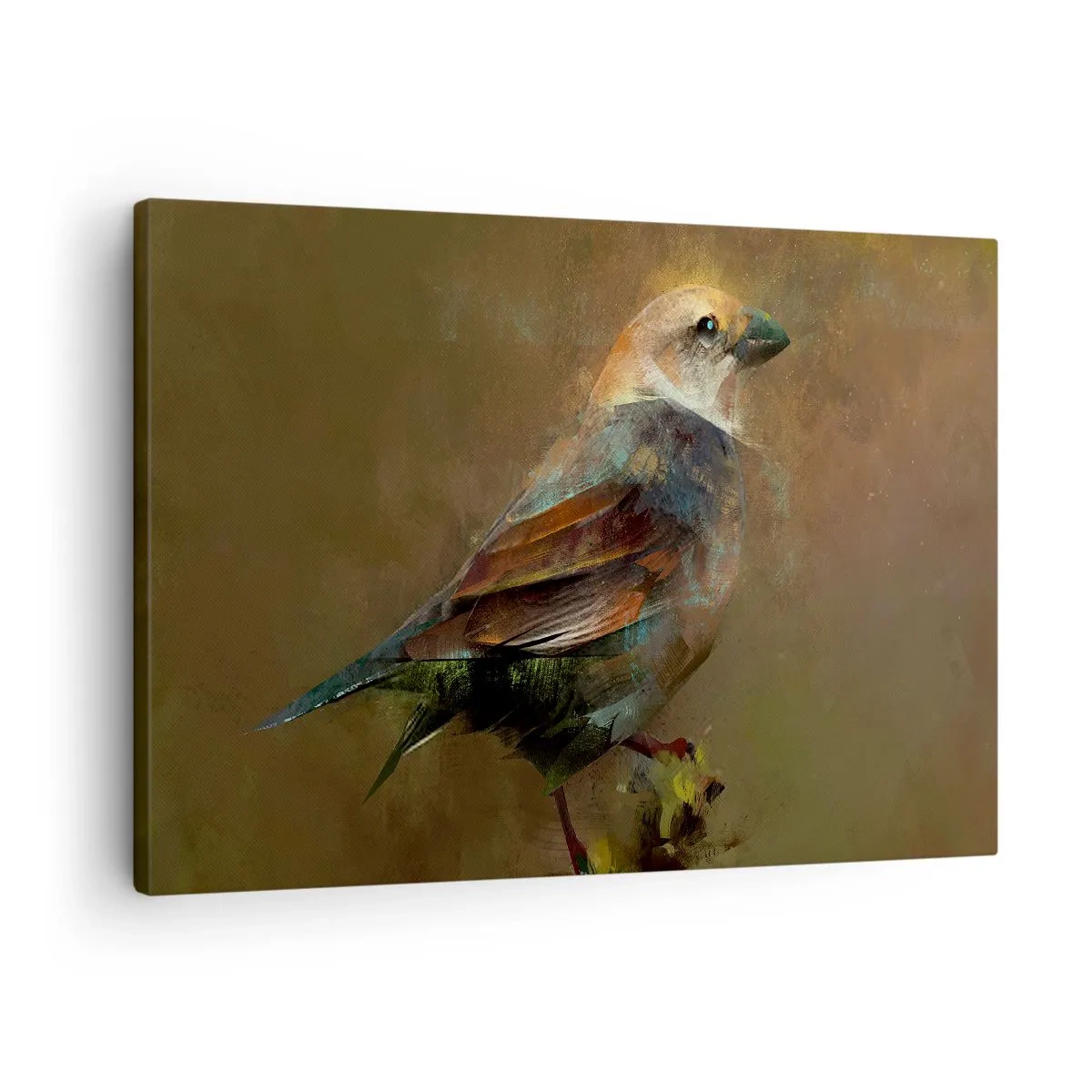 Vászonkép - Egy veréb művészi értelmezése barna háttér előtt - 70x50cm - Veréb, egy kismadár - Modern fali dekoráció nappalihoz és hálószobához ARTTOR