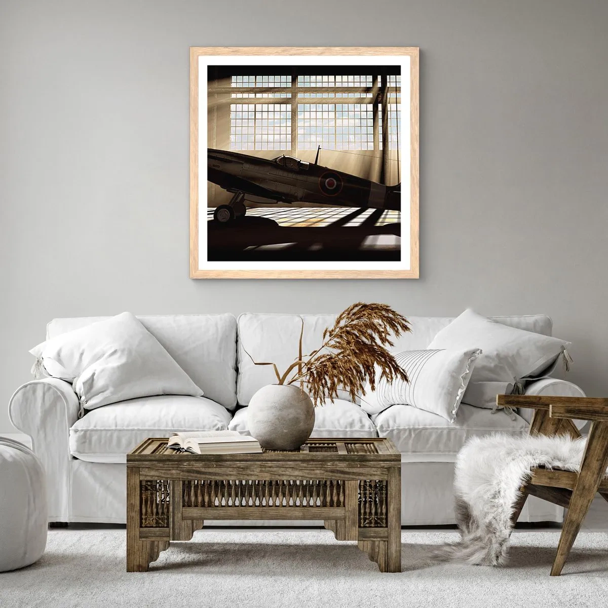 Poszter világos tölgy keretben - Harcos pihenése - 50x50 cm