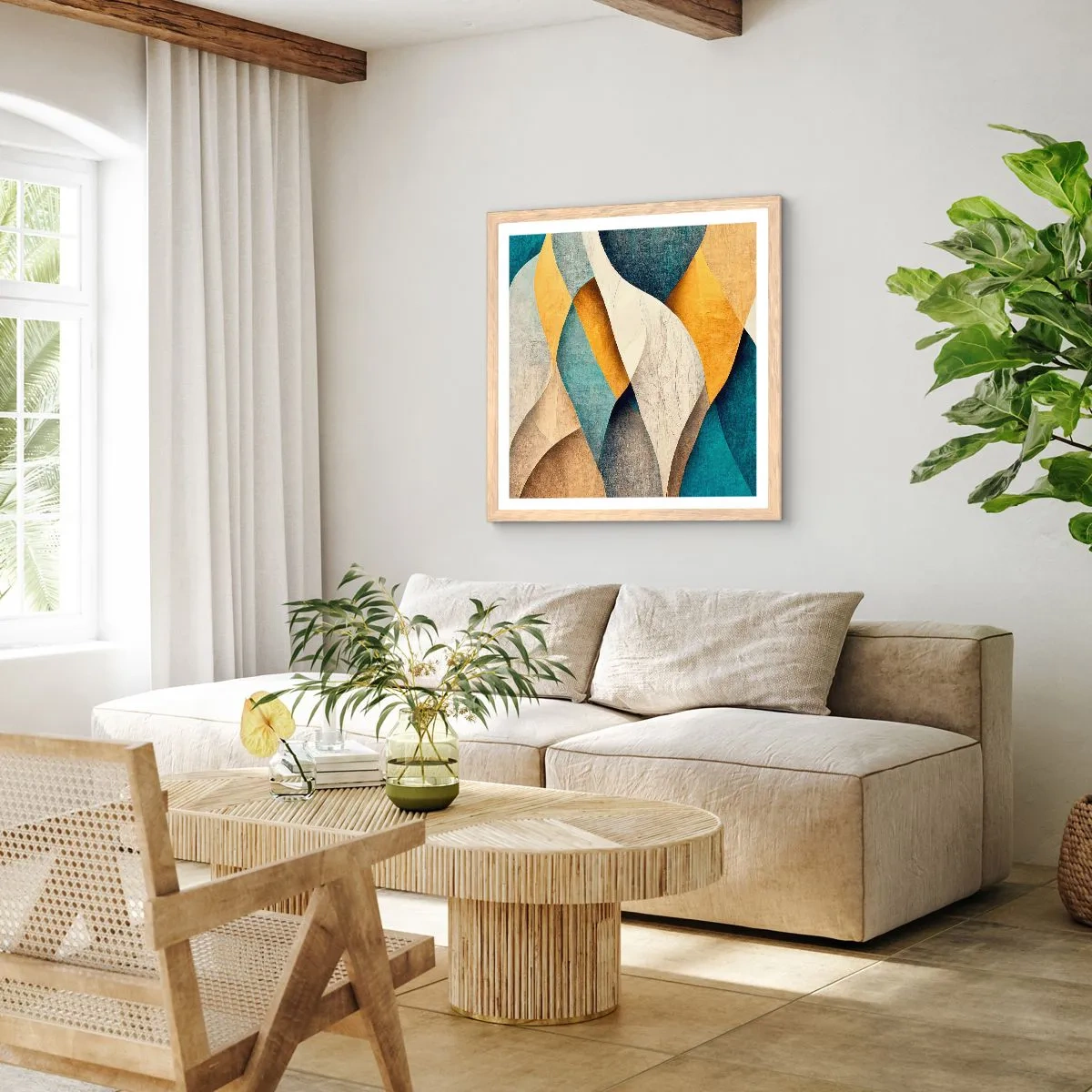 Poszter világos tölgy keretben - Ritmus és hullámzás - 60x60 cm