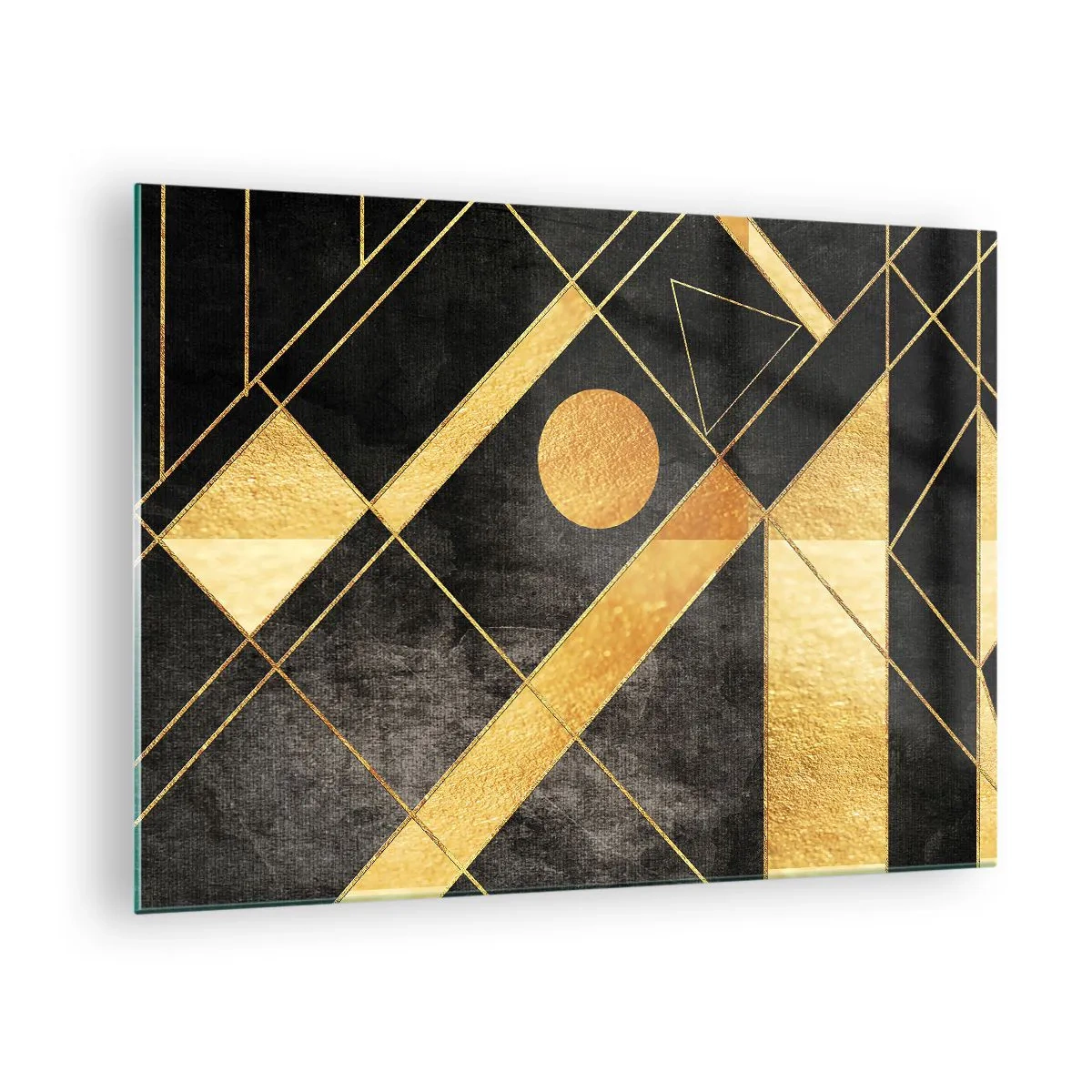 Üveg kép - Arany geometrikus minták fekete háttéren - 70x50cm - A sivatag napja - Modern fali dekoráció nappalihoz és hálószobához ARTTOR
