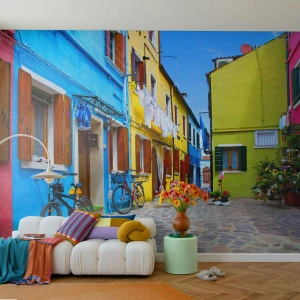 Fotótapéta Premium Canvas - Pasztell, édes sikátor - Város, Kerékpárok, Sikátor - 100x70 cm