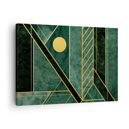 Vászonkép - Zöld és arany geometrikus minta elegáns mintával - 70x50cm - Az arany és azúrkék dinamikája - Modern fali dekoráció nappalihoz és hálószobához ARTTOR