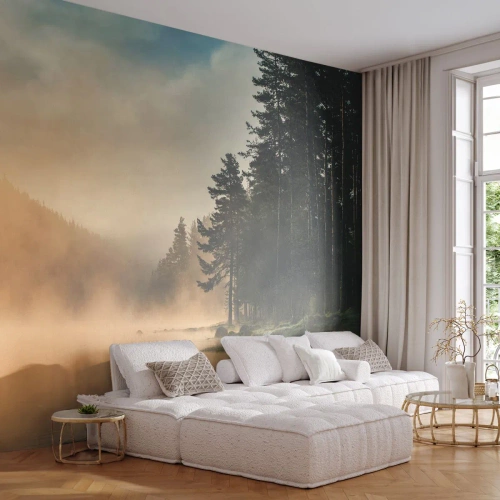 Fotótapéta Premium Sand - A nap születése - Tájkép, Tó, Erdő - 100x70 cm