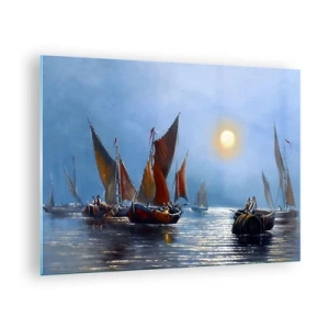 Üveg kép - Éjszakai horgászat - 70x50cm - Éjszakai fogás - Modern fali dekoráció nappalihoz és hálószobához ARTTOR