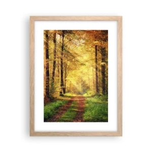 Poszter világos tölgy keretben - Erdei, arany csend - 30x40 cm