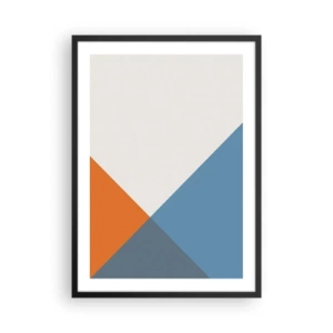Poszter fehér keretben - Geometriai kompozíció narancssárga és kék árnyalatokban - 50x70cm - Szögben… - Modern fali dekoráció nappalihoz és hálószobához ARTTOR