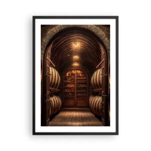 Poszter fehér keretben - Elegáns borospince fahordókkal - 50x70cm - Hangulatos pince - Modern fali dekoráció nappalihoz és hálószobához ARTTOR