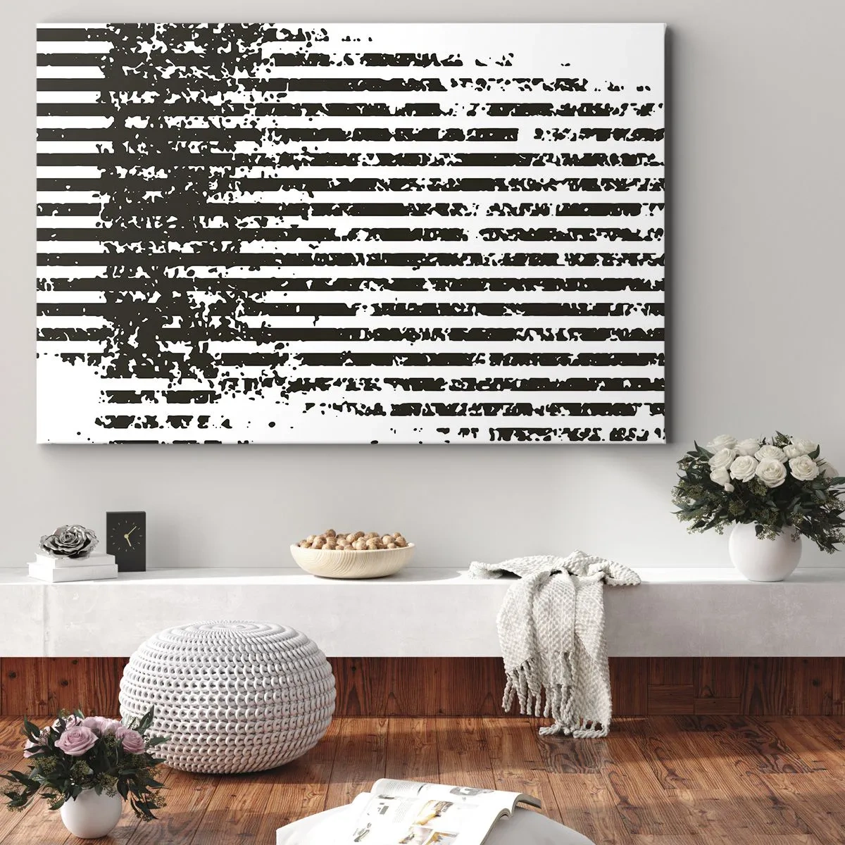 Vászonkép - Absztrakt vonalak, szomorú hatással, fekete-fehérben - 70x50cm - Ritmus és zaj - Modern fali dekoráció nappalihoz és hálószobához ARTTOR