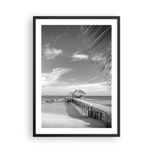 Poszter fehér keretben - Fekete-fehér táj mólóval a nyugodt tenger felett - 50x70cm - Emlék vagy álom? - Modern fali dekoráció nappalihoz és hálószobához ARTTOR