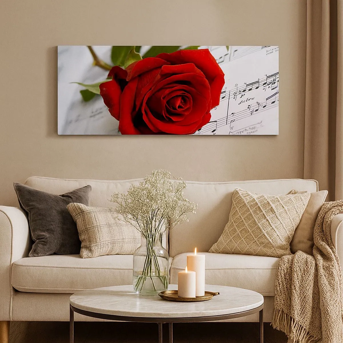 Vászonkép - Érzések zenéje skarlátvörös színben - 100x40 cm