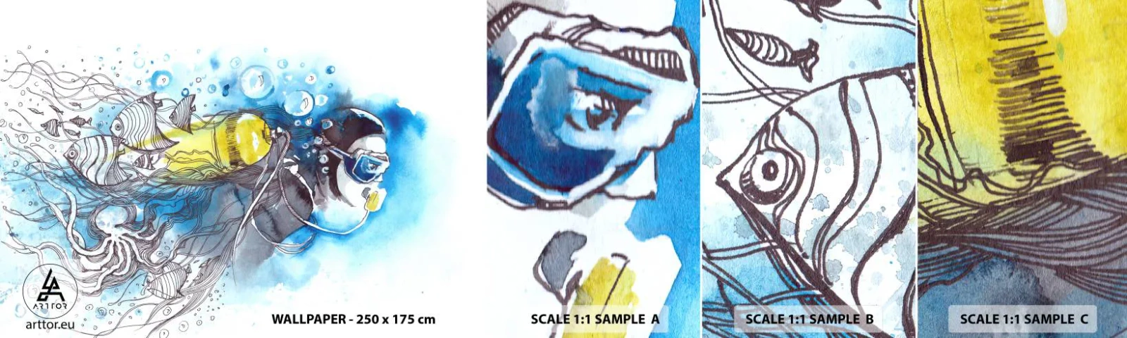 Fotótapéta Minta Öntapadós Deluxe Sticker - Nagy kék - Búvárkodás, Hal, Sport - 100x30 cm