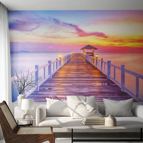 Fotótapéta Premium Sand - Az est lilás-arany csendje - Tájkép, Tenger, öböl - 350x256 cm