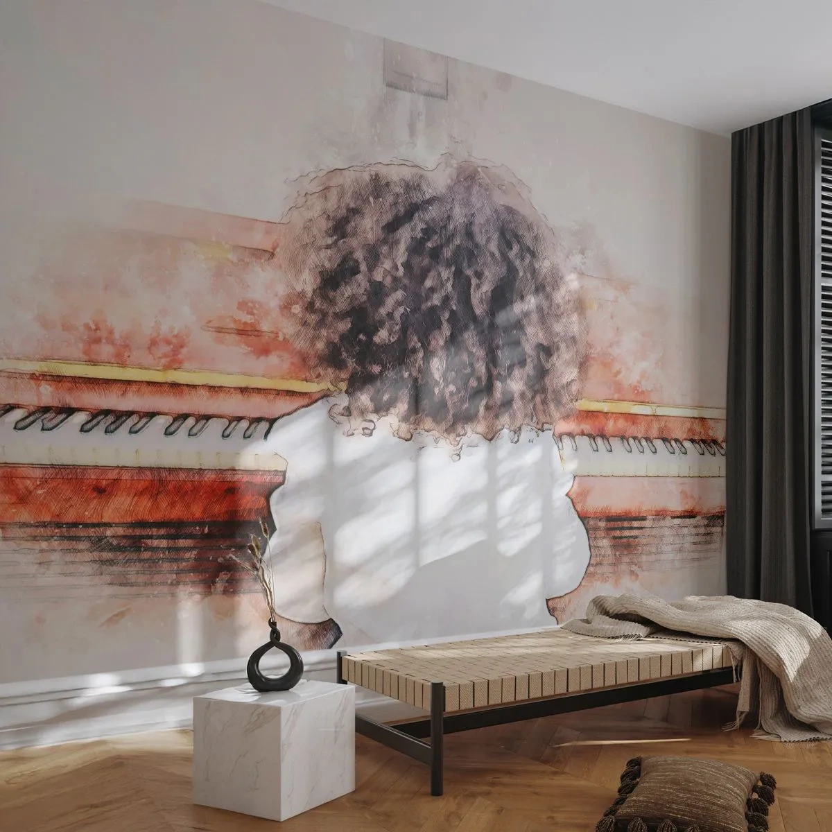 Fotótapéta Premium Sand - Az új világban - Zongora, Zene, Zenész - 100x70 cm