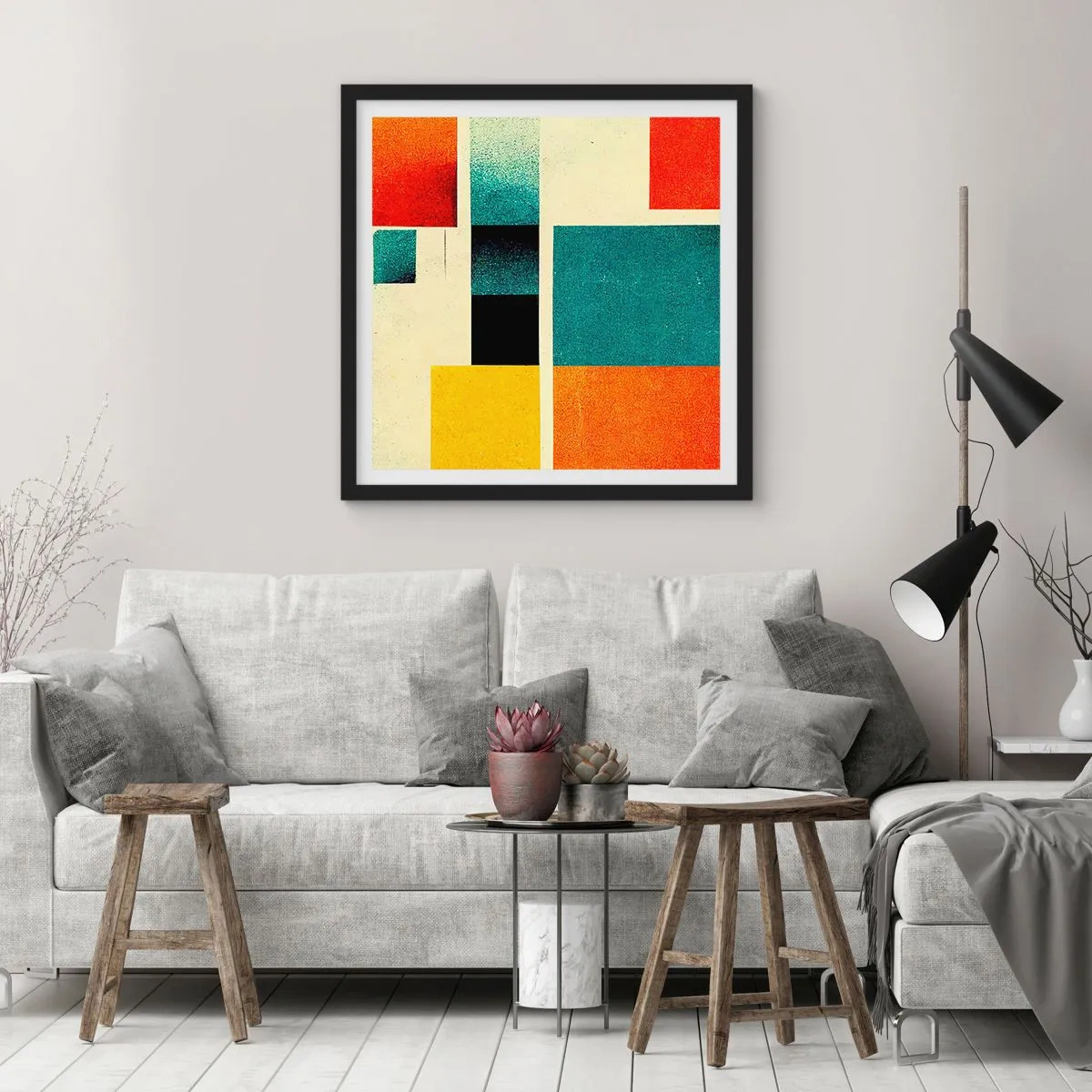 Poszter fehér keretben - Geometrikus absztrakció - jó energia - 30x30 cm