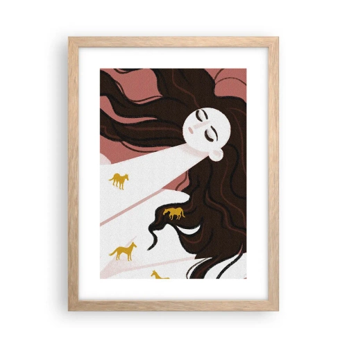 Poszter világos tölgy keretben - Álom egy arany lóról - 30x40 cm