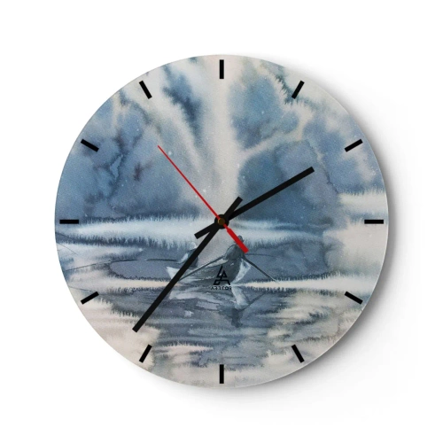 Falióra, Óra - Horgászjelenet egy nyugodt tavon, ködös fákkal körülvéve - 30x30cm - Horgászok a paradicsomukban - Modern fali dekoráció nappalihoz, konyhához és hálószobához ARTTOR