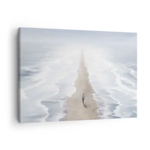 Vászonkép - Egy alak egy magányos úton egy hatalmas vízparti táj közepén - 70x50cm - Fényes jövő - Modern fali dekoráció nappalihoz és hálószobához ARTTOR