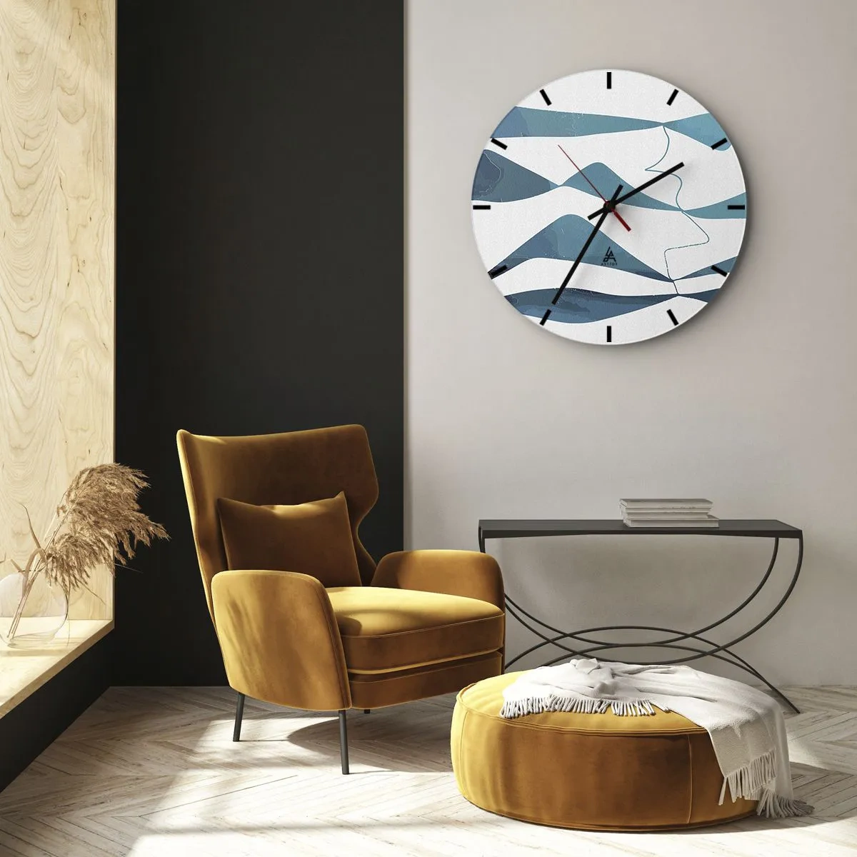 Falióra, Óra - Absztrakt hullámok és vonalak fehér alapon türkiz árnyalatokban - 30x30cm - Absztrakció: egy türkizkék összetétel - Modern fali dekoráció nappalihoz, konyhához és hálószobához ARTTOR