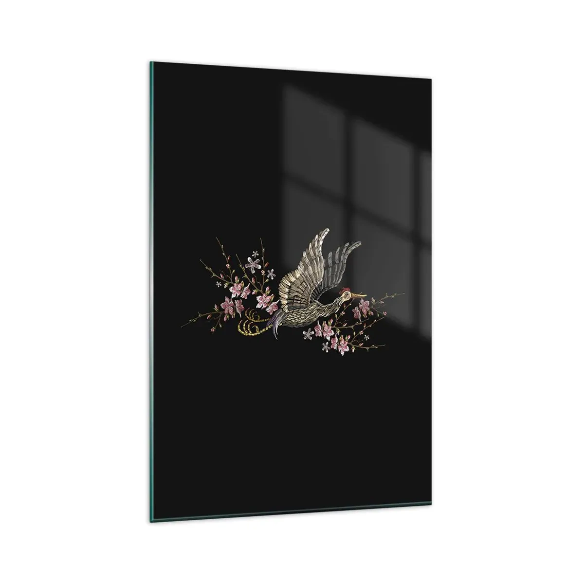 Üveg kép - Egzotikus hímzett madár - 80x120 cm