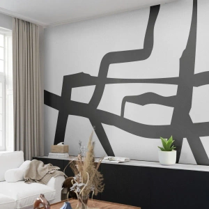 Fotótapéta Premium Canvas - Fekete-fehér konstrukció - Vonal, Fekete és fehér, Absztrakcionizmus - 300x210 cm