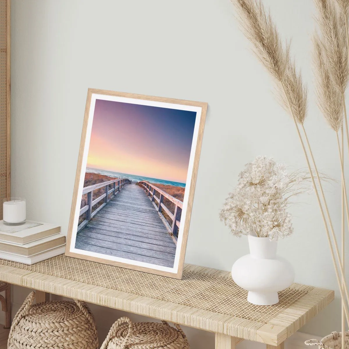 Poszter világos tölgy keretben - Balti esti aurora - 30x40 cm