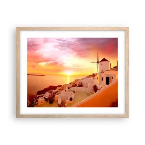 Poszter világos tölgy keretben - Szétfolyni a fehérben és aranyban - 50x40 cm