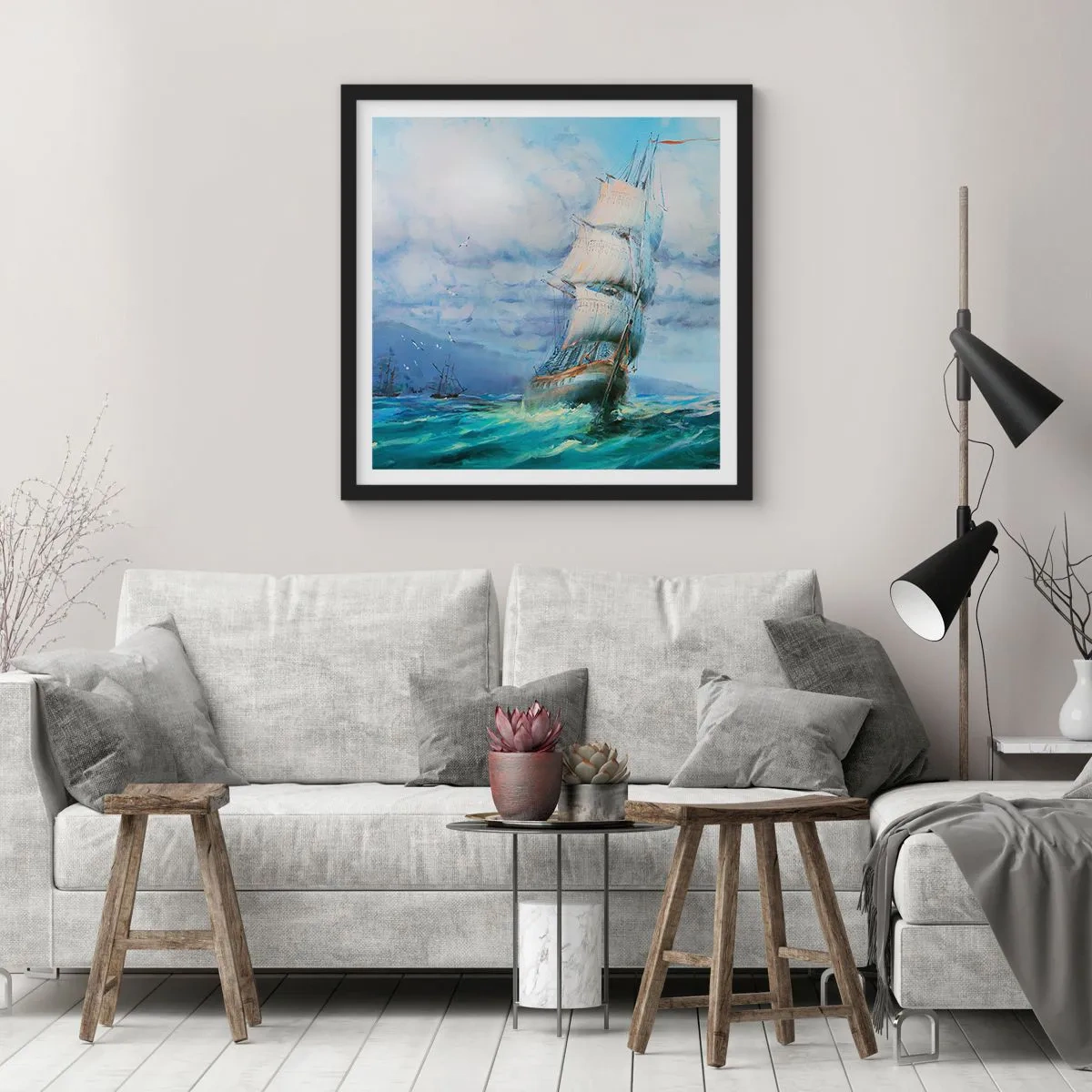 Poszter fehér keretben - Segítő szeleket kívánunk - 60x60 cm