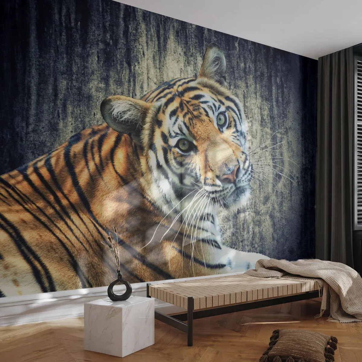 Fotótapéta Premium Sand - Portré a fénysugárban - Állatok, Tigris, Afrika - 250x175 cm