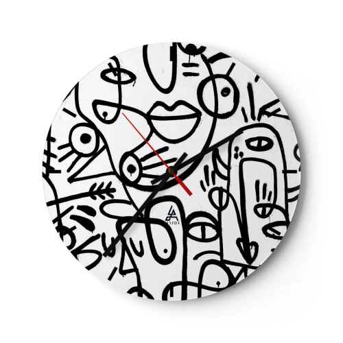 Falióra, Óra - Absztrakt vonalas arcok fehér háttéren - 30x30cm - Arcok és délibábok - Modern fali dekoráció nappalihoz, konyhához és hálószobához ARTTOR