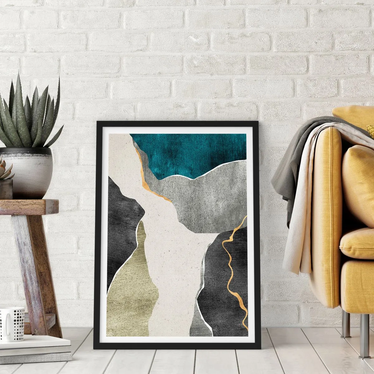 Poszter fehér keretben - Mozaik kompozíció aranyszállal - 61x91 cm