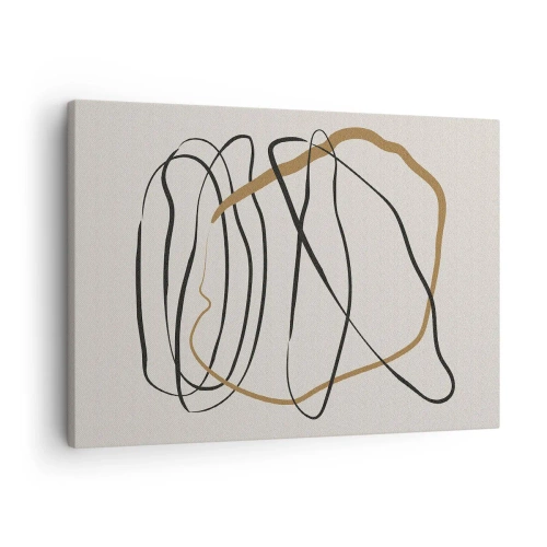 Vászonkép - Művészi vonalak fekete és arany színben világos háttéren - 70x50cm - Kompozíció - birtokló tánc - Modern fali dekoráció nappalihoz és hálószobához ARTTOR