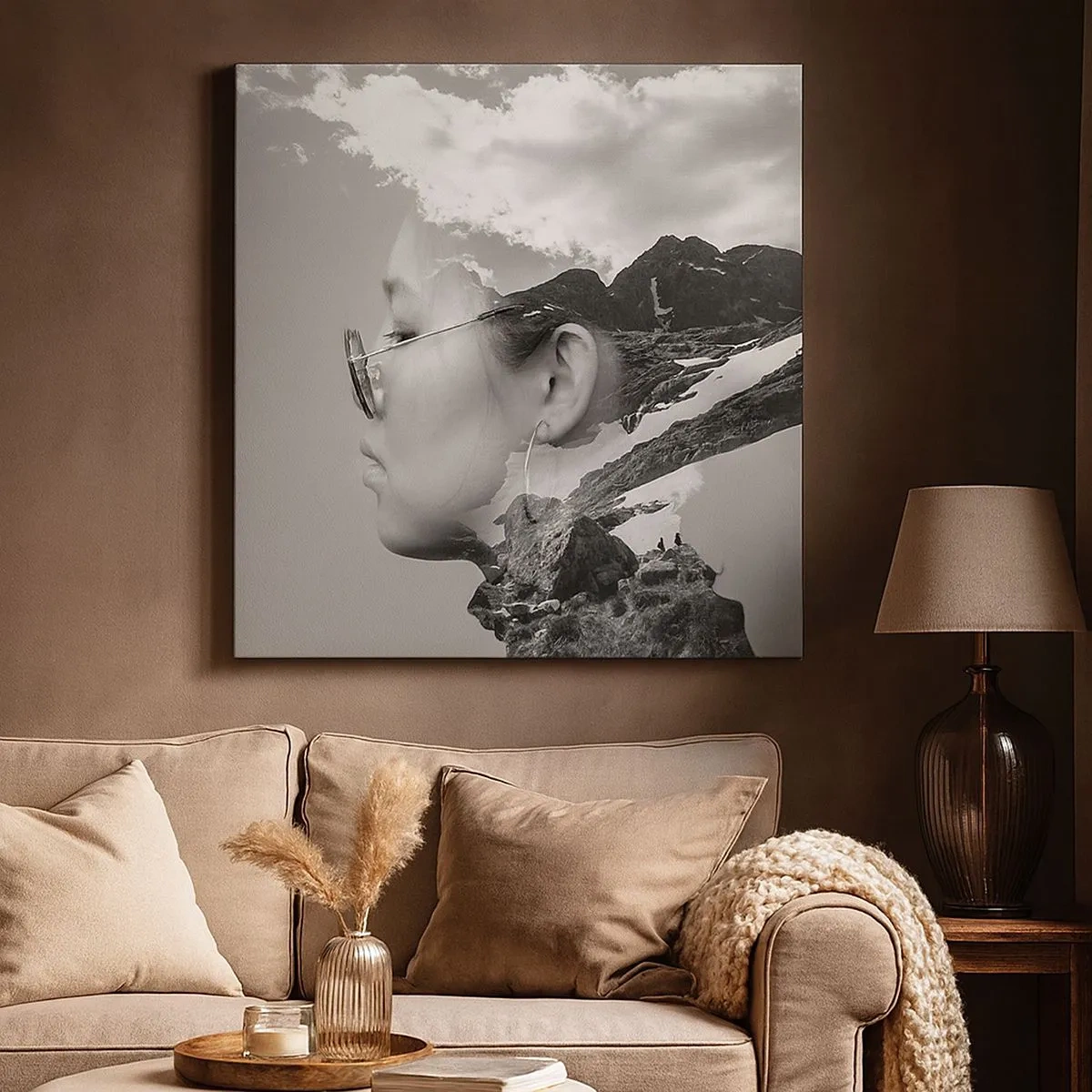 Vászonkép - Hegyes és felhős portré - 30x30 cm