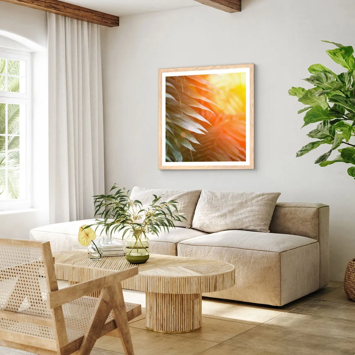 Poszter világos tölgy keretben - Reggel a dzsungelben - 40x40 cm