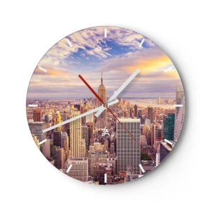Falióra, Óra - Városi panoráma felhőkarcolókkal naplementekor - 30x30cm - Elérni a felhőket - Modern fali dekoráció nappalihoz, konyhához és hálószobához ARTTOR