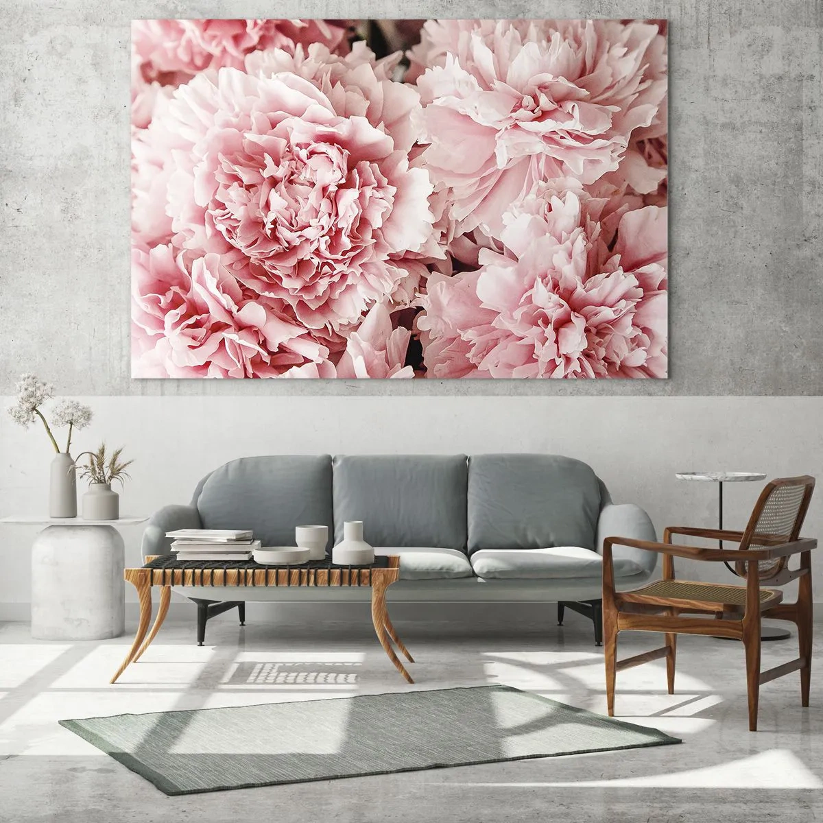 Üveg kép - Rózsaszín pünkösdi rózsák közeli képe teljes virágzásban - 70x50cm - Rózsaszín álom - Modern fali dekoráció nappalihoz és hálószobához ARTTOR