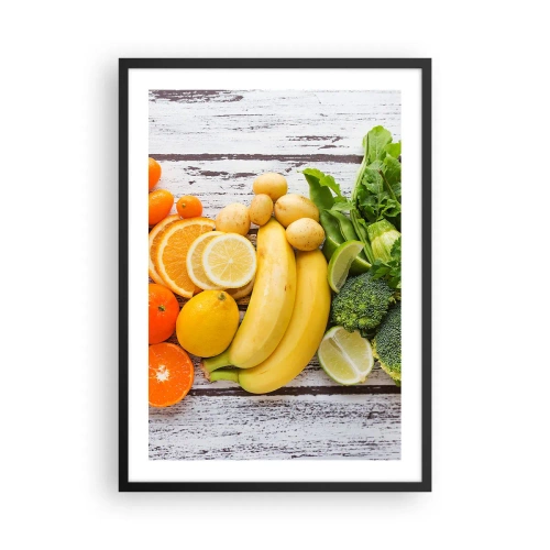 Poszter fehér keretben - Gyümölcsök és zöldségek rusztikus háttérrel - 50x70cm - Ez nem elég? - Modern fali dekoráció nappalihoz és hálószobához ARTTOR