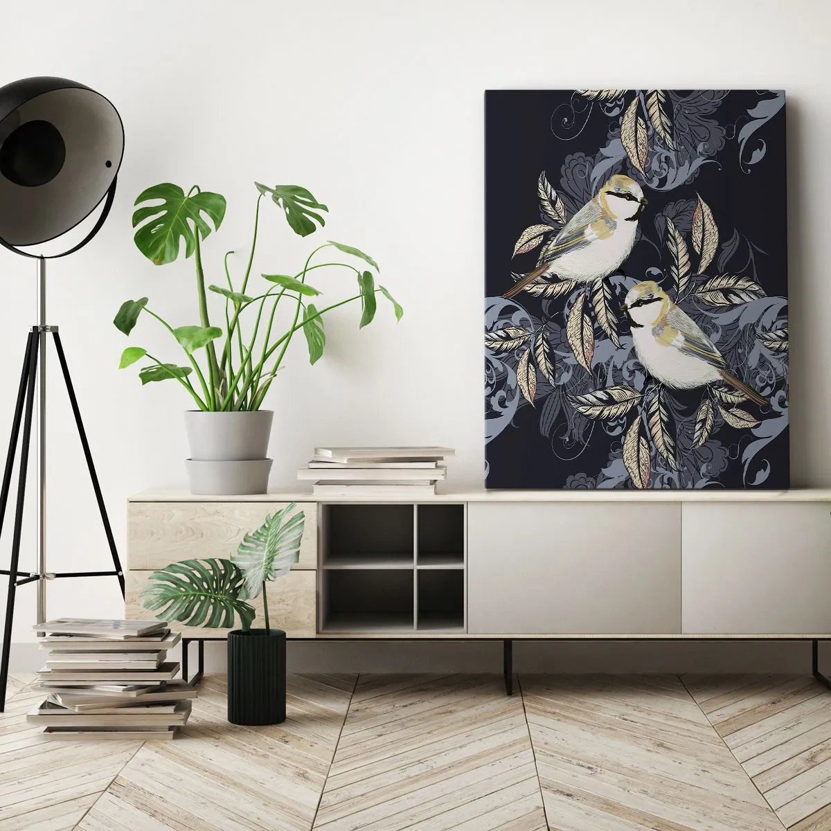 Vászonkép - Sárga-kék madárdal - 45x80 cm