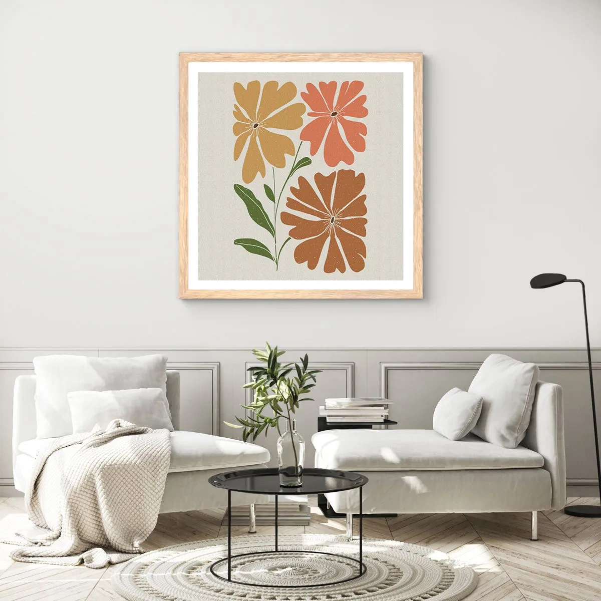 Poszter világos tölgy keretben - Természet és geometria - 60x60 cm