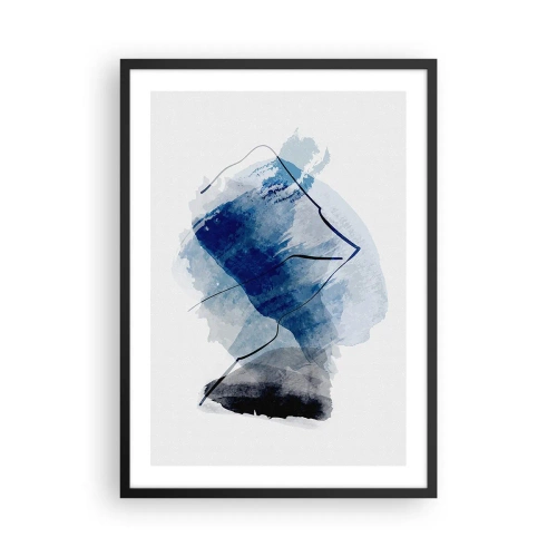 Poszter fehér keretben - Absztrakció kék árnyalatokban, fekete vonalakkal - 50x70cm - Jéghegy - Modern fali dekoráció nappalihoz és hálószobához ARTTOR