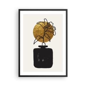 Poszter fehér keretben - Absztrakt kompozíció virággal és arany körrel - 50x70cm - Szépség az egyensúlyban - Modern fali dekoráció nappalihoz és hálószobához ARTTOR