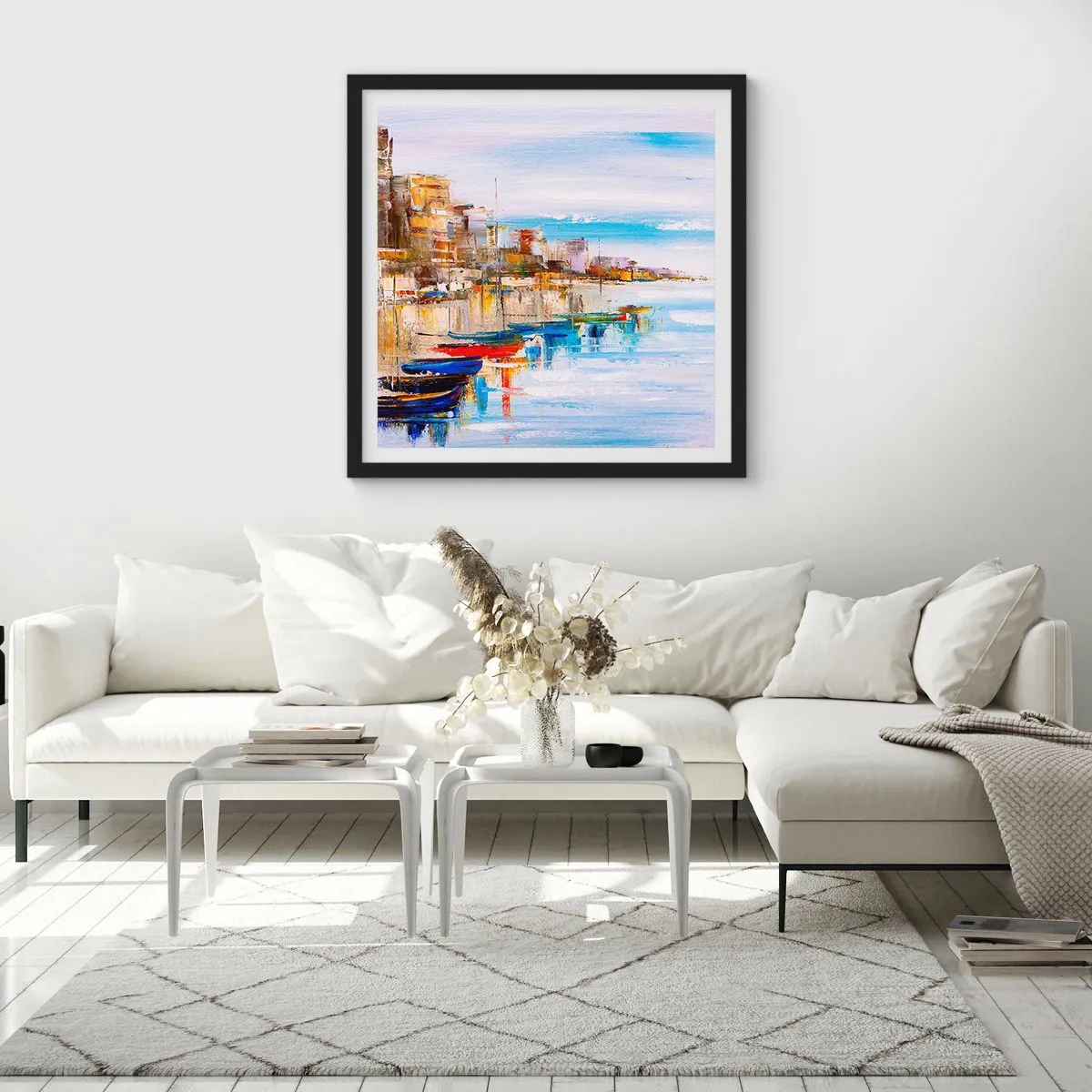 Poszter fehér keretben - Sokszínű városi kikötő - 60x60 cm