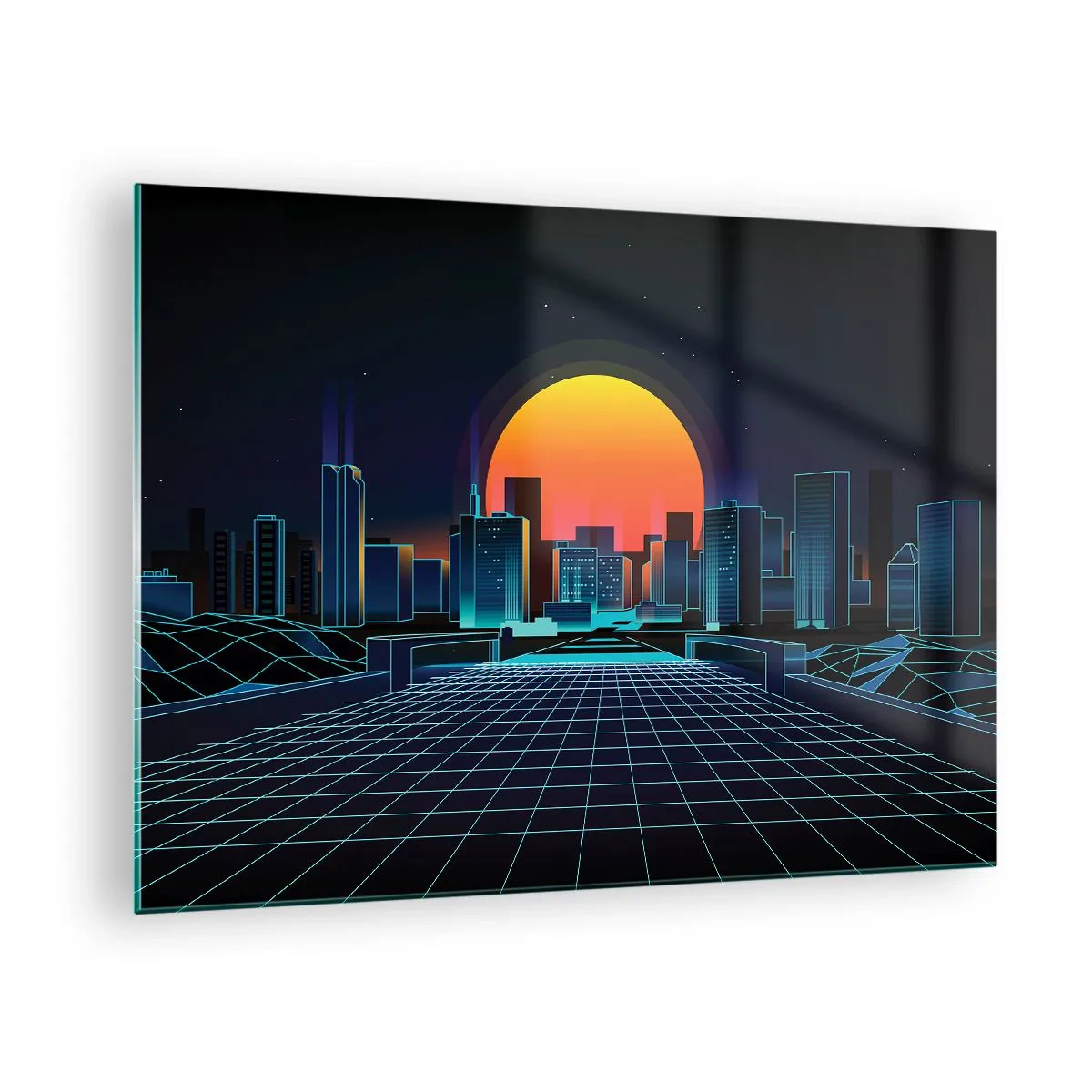 Üveg kép - Futurisztikus városi panoráma naplementével - 70x50cm - Még mindig a valóságba akarsz menni? - Modern fali dekoráció nappalihoz és hálószobához ARTTOR