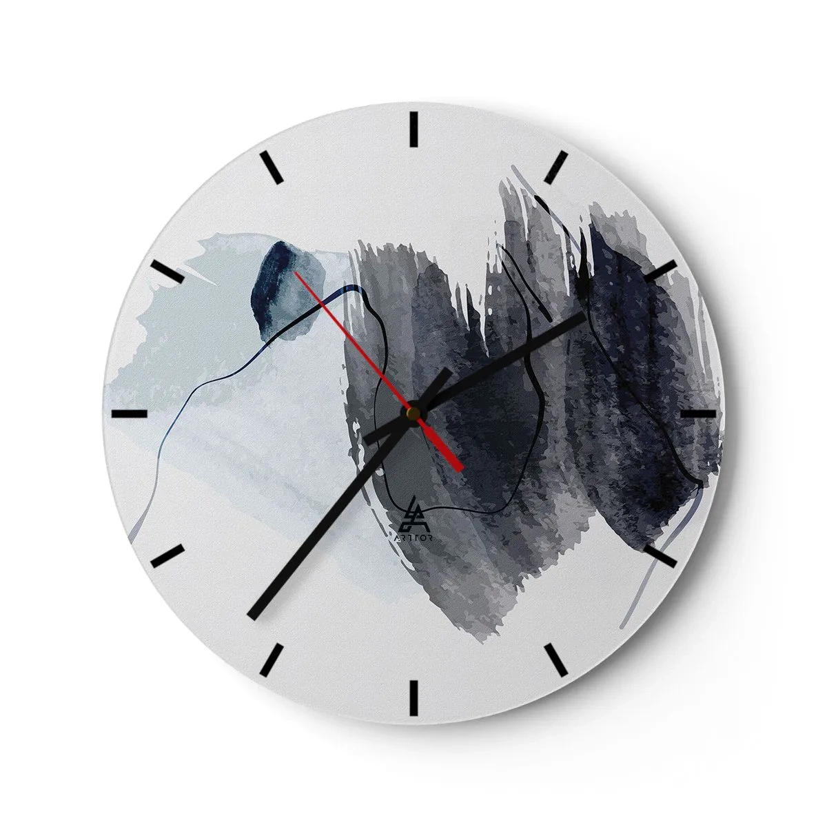 Falióra, Óra - Sötétkék akvarell foltok világos háttéren - 30x30cm - Intenzitás és mozgás - Modern fali dekoráció nappalihoz, konyhához és hálószobához ARTTOR