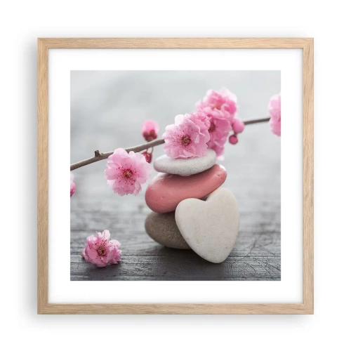 Poszter világos tölgy keretben - Boldogság a cseresznyevirággal - 40x40 cm