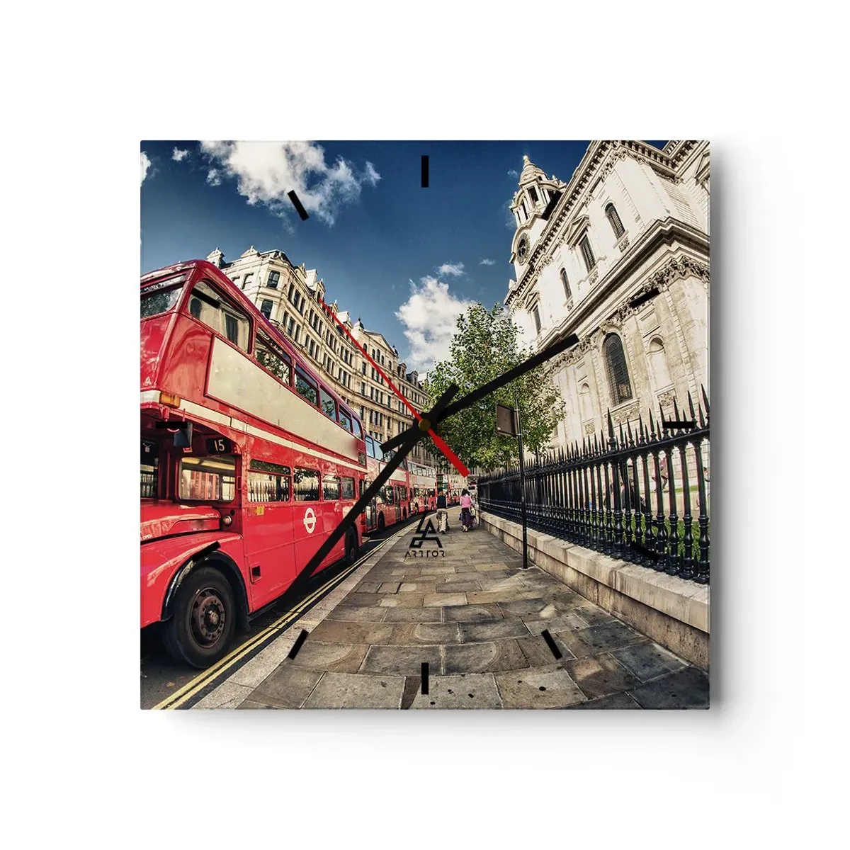 Falióra, Óra - Londoni utca szürke és piros színben - 30x30 cm