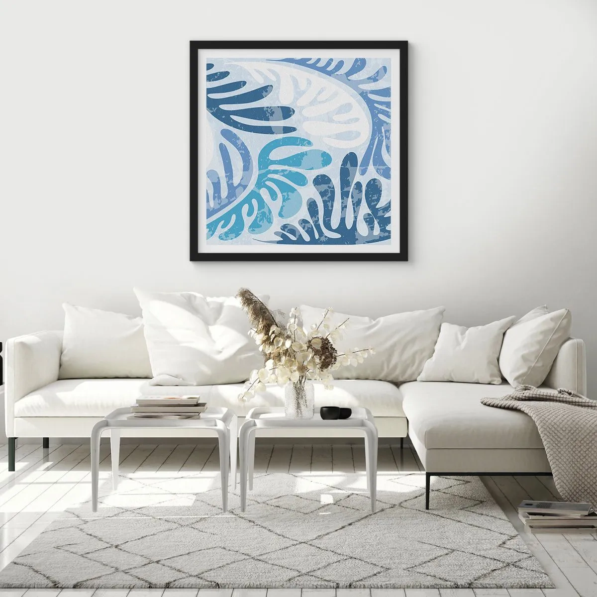 Poszter fehér keretben - Kék páfrányok - 60x60 cm